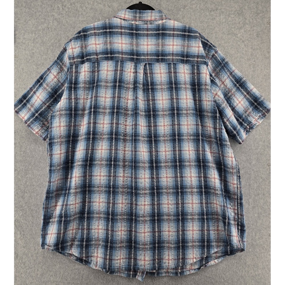 2 Vtg Scandia Woods Men's Plaid Button Down SS Shirts Sz 3XL Red Blue Seersucker - Picture 5 of 10